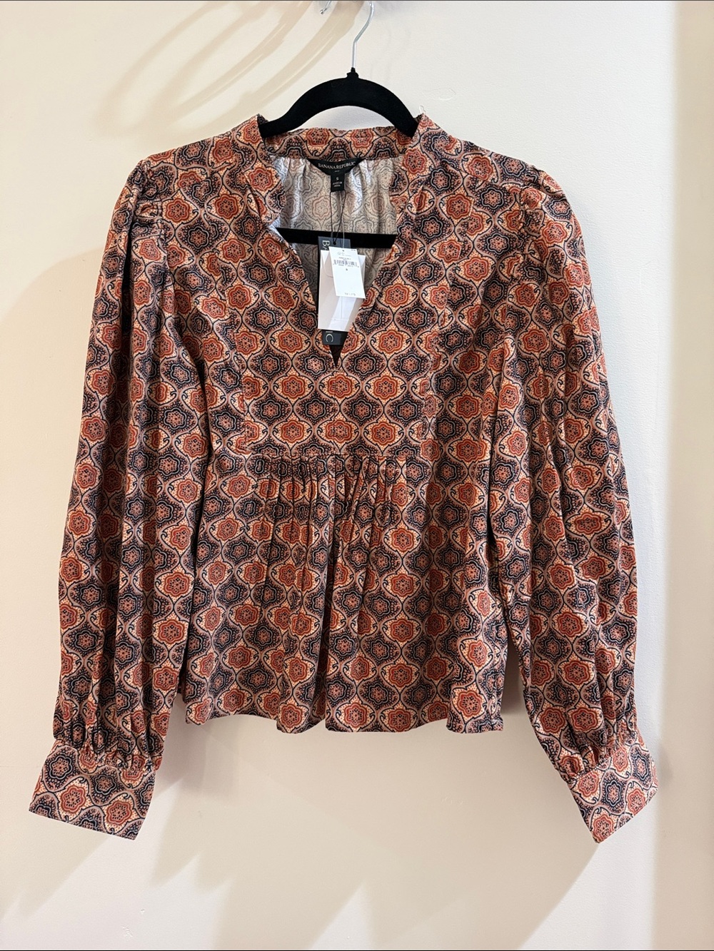 Banana Republic Rust and Black Medallion-Print Long-Sleeve Blouse